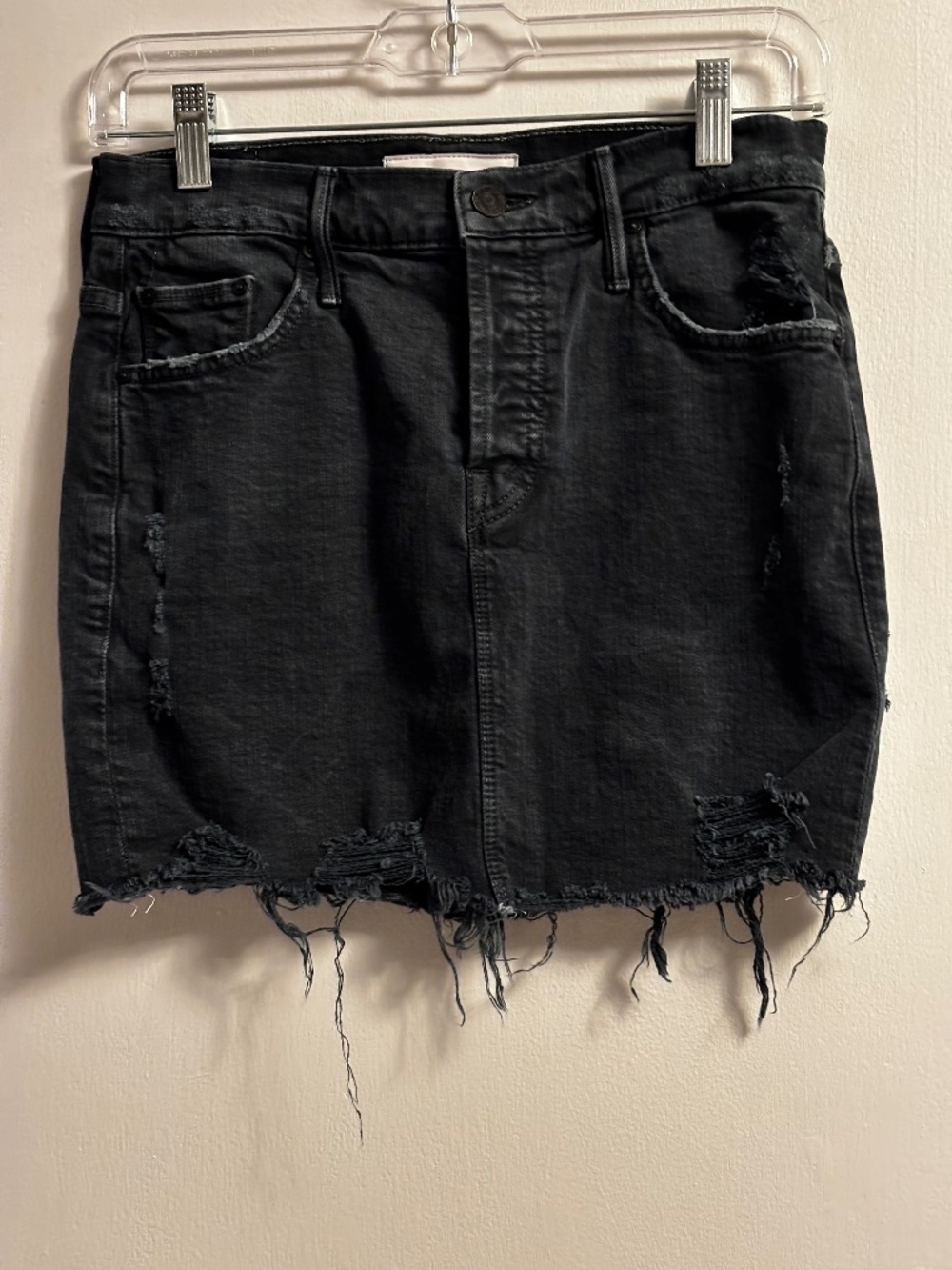 Mother Black Distressed Denim Skirt Sz 25 Button Fly